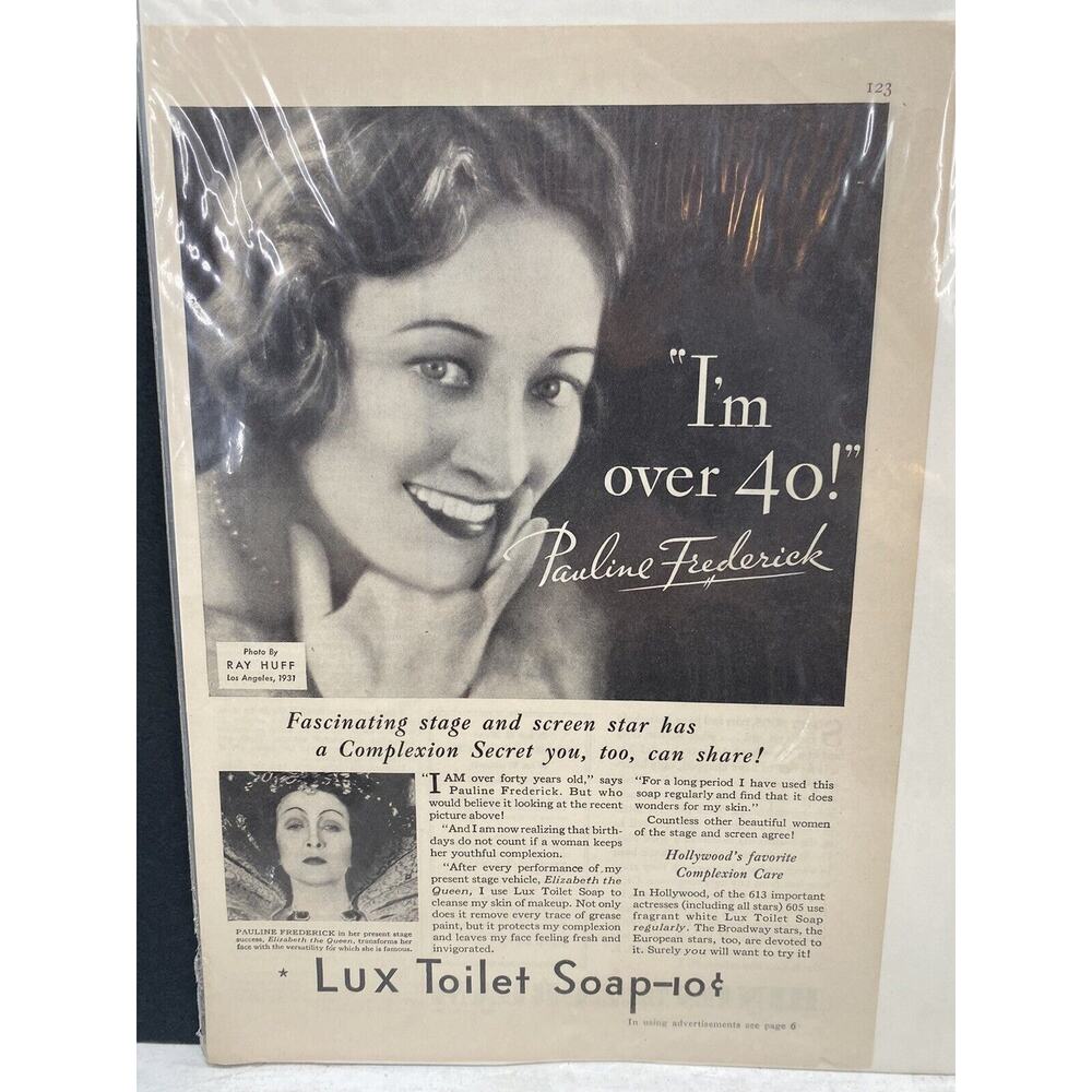 Original 1931 LUX Toilet Soap PAULINE FREDERICK “ I’M OVER 40” Mag Print Ad